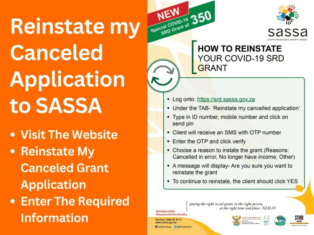 Reinstate Canceled Application to SASSA